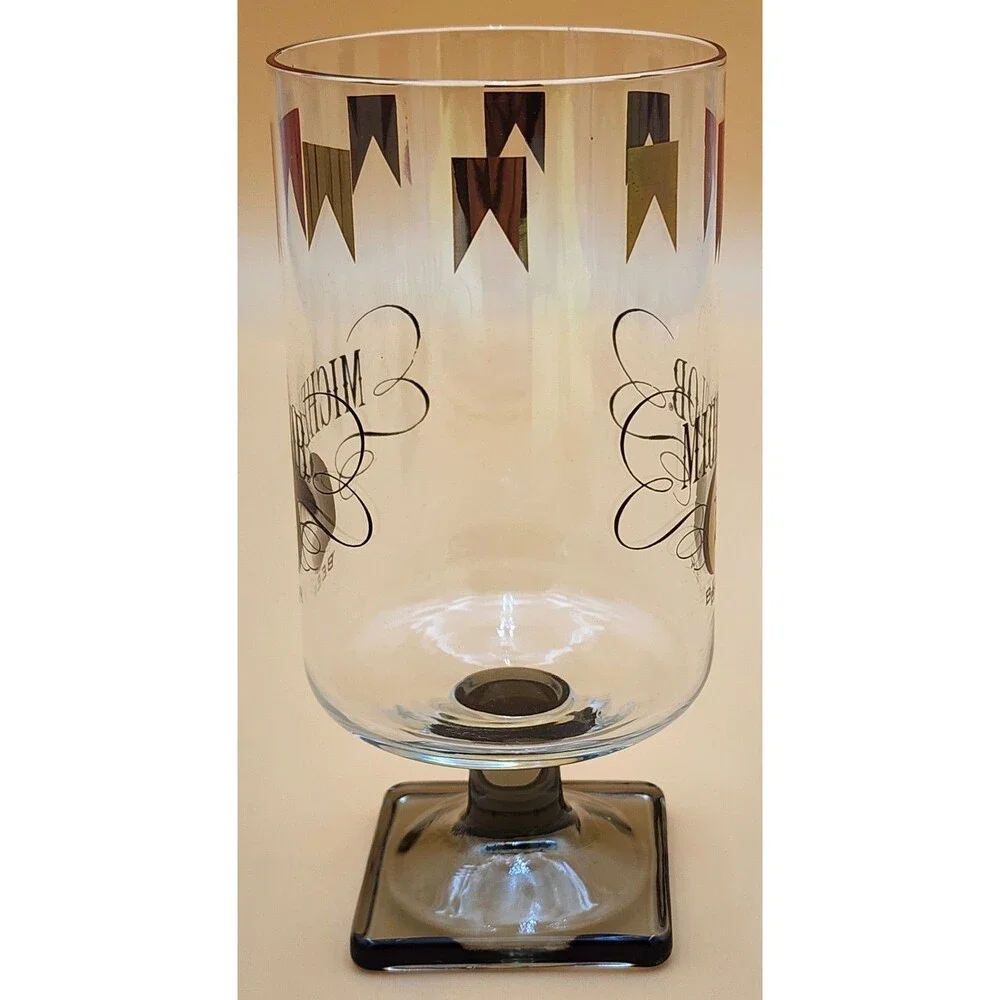Set Of Six (6) Vintage Michelob Beer Glasses Square Footed Stem Base
